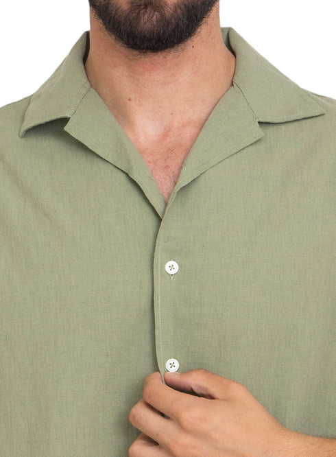 Olive Tennis Collar Linen Shirt - Khotwh
